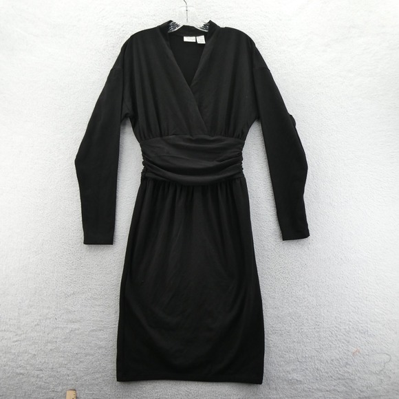 Spiegel Dresses & Skirts - Spiegel Wrap Dress Women Size 10 Black Ruched Waist Long Sleeve Poly Rayon K1928